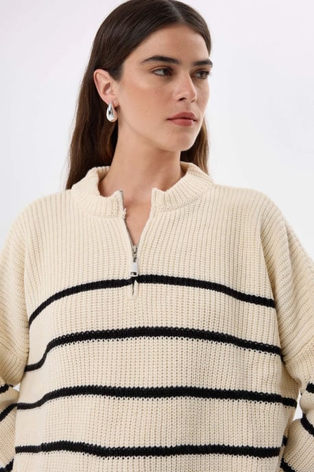Striped Zippered Knit Sweater - Image 6