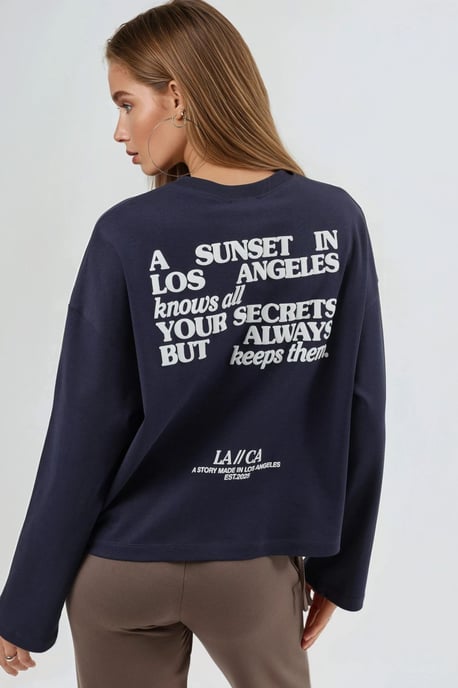 Ontspannen Pasvorm Lange Mouw Crew Neck Top met Achterafdruk - Image 1