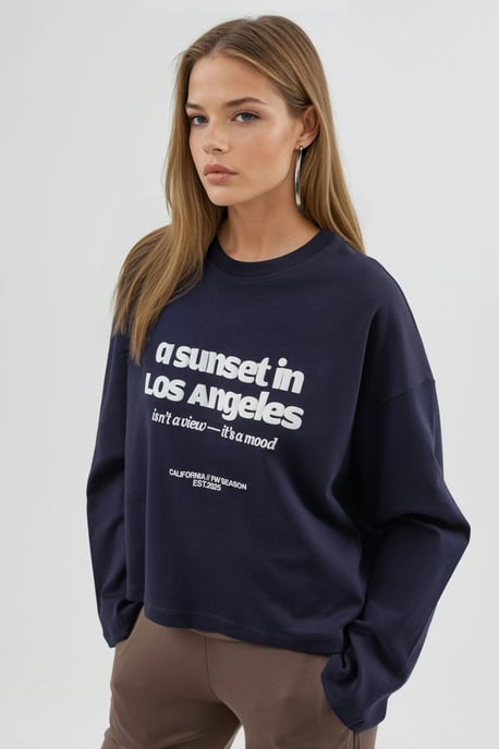Ontspannen Pasvorm Lange Mouw Crew Neck Top met Achterafdruk - Image 2