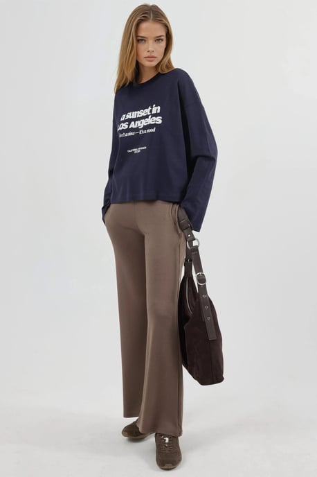 Ontspannen Pasvorm Lange Mouw Crew Neck Top met Achterafdruk - Image 3