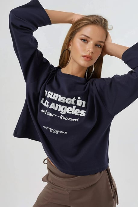 Ontspannen Pasvorm Lange Mouw Crew Neck Top met Achterafdruk - Image 4