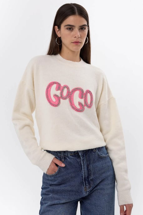 Stone-Embellished Knitted Sweater - Image 1