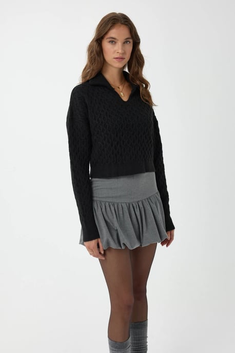 Textured Knitted Sweater with Shirt Collar - Image 2