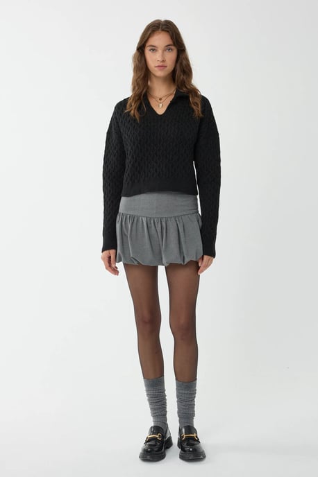 Textured Knitted Sweater with Shirt Collar - Image 3