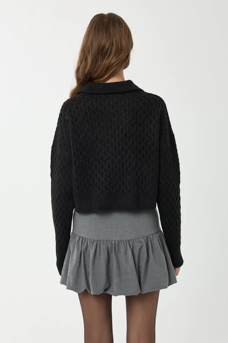 Textured Knitted Sweater with Shirt Collar - Image 5