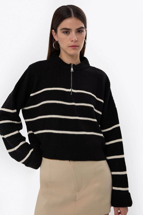 Striped Zippered Knit Sweater - Image 3
