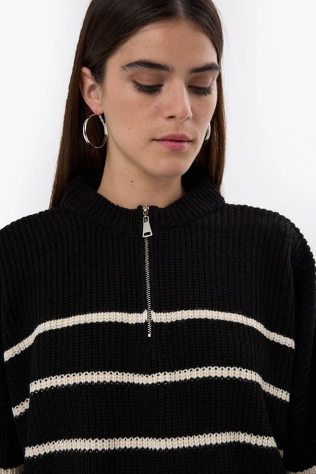 Striped Zippered Knit Sweater - Image 4