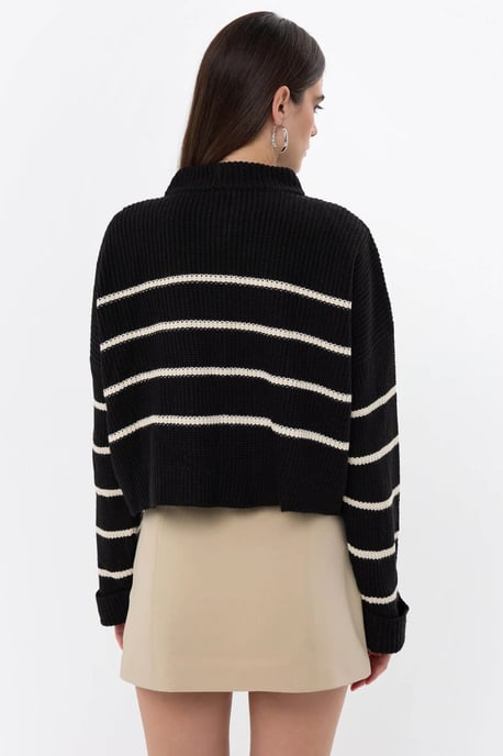 Striped Zippered Knit Sweater - Image 5