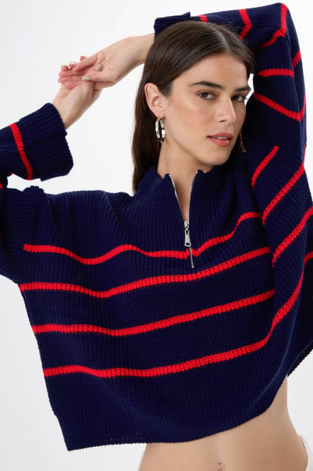 Striped Zippered Knit Sweater - Image 2