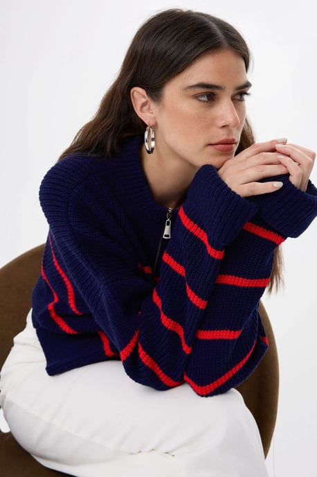 Striped Zippered Knit Sweater - Image 3