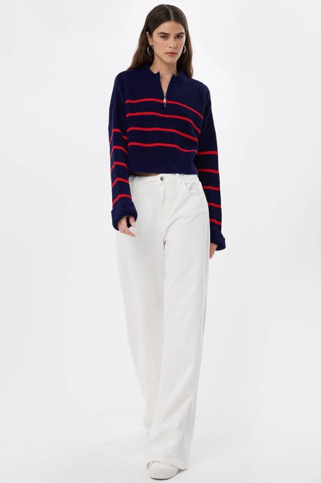Striped Zippered Knit Sweater - Image 4