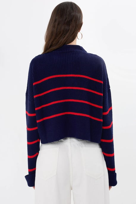 Striped Zippered Knit Sweater - Image 6