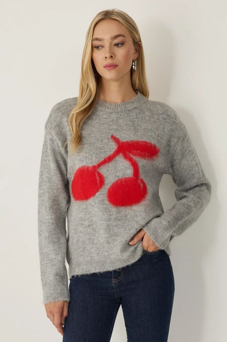 Relaxed Fit Cherry Detail Sweater - Image 1