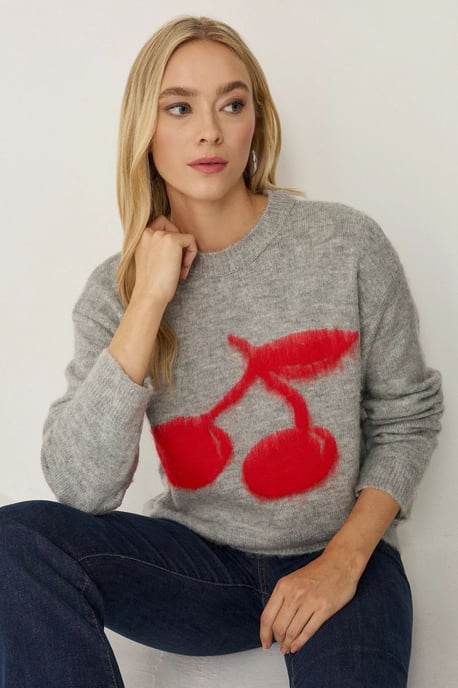 Relaxed Fit Cherry Detail Sweater - Image 2
