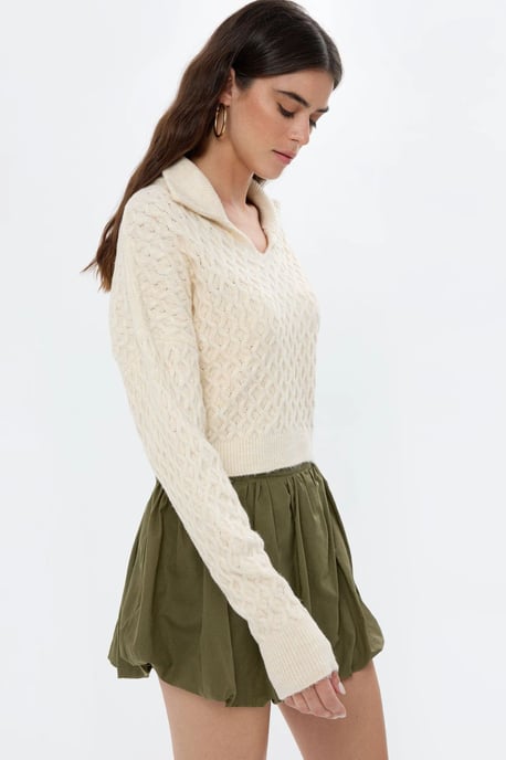 Textured Knitted Sweater with Shirt Collar - Image 4