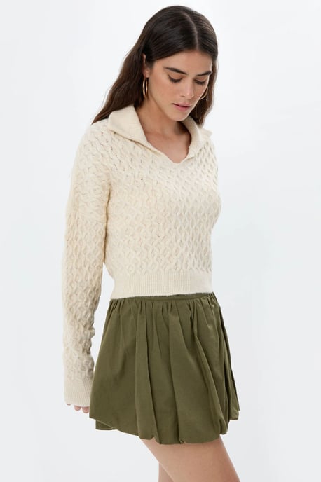 Textured Knitted Sweater with Shirt Collar - Image 5
