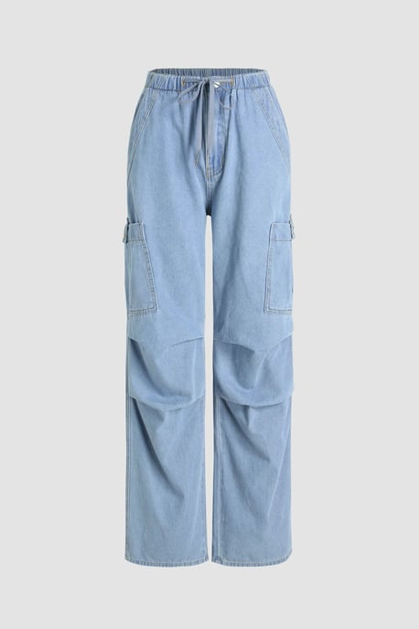 Elastic Waist Cargo Jeans - Image 1