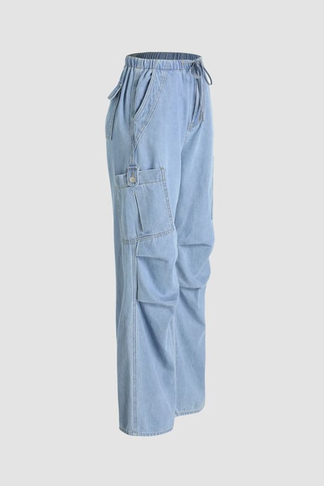 Elastic Waist Cargo Jeans - Image 2