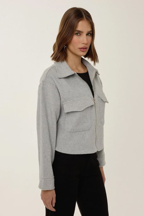 Zippered Jacket with Shirt Collar - Image 3