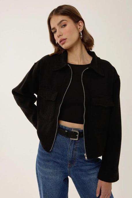 Zippered Jacket with Shirt Collar - Image 1