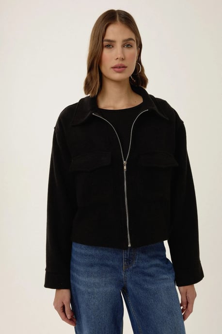 Zippered Jacket with Shirt Collar - Image 3