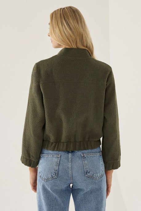 Tweed Round Neck Jacket with a Pocket Detail - Image 4