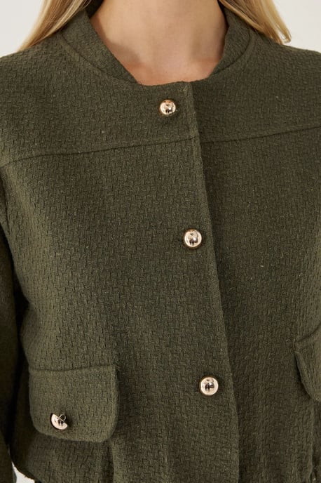 Tweed Round Neck Jacket with a Pocket Detail - Image 5