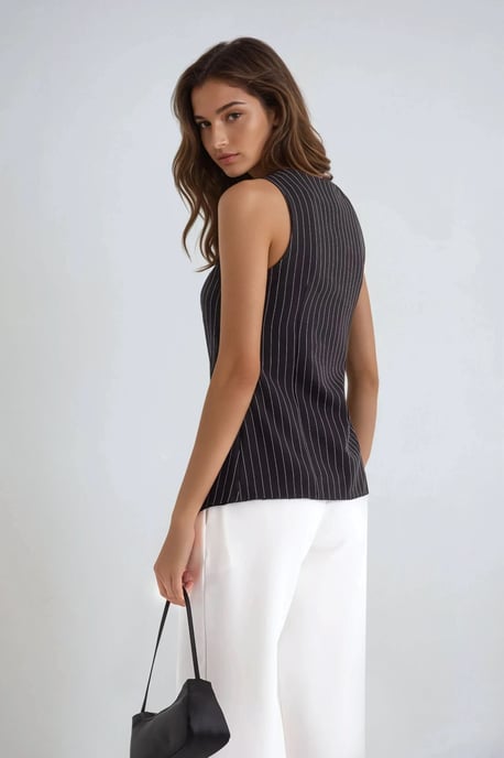 Gestreepte Crew Neck Knoploze Vest - Image 2