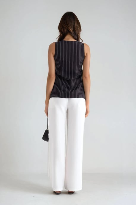 Gestreepte Crew Neck Knoploze Vest - Image 5