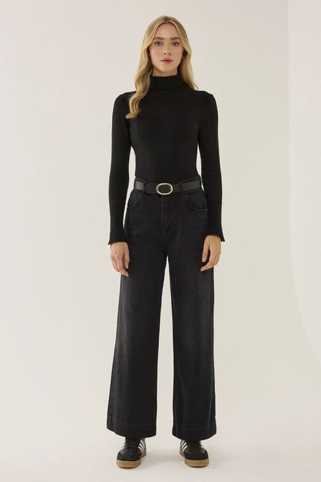 Washed Effect Wide Leg Denim Jeans - Image 3