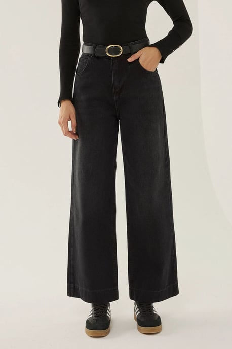 Washed Effect Wide Leg Denim Jeans - Image 4
