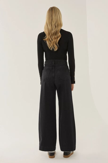 Washed Effect Wide Leg Denim Jeans - Image 6