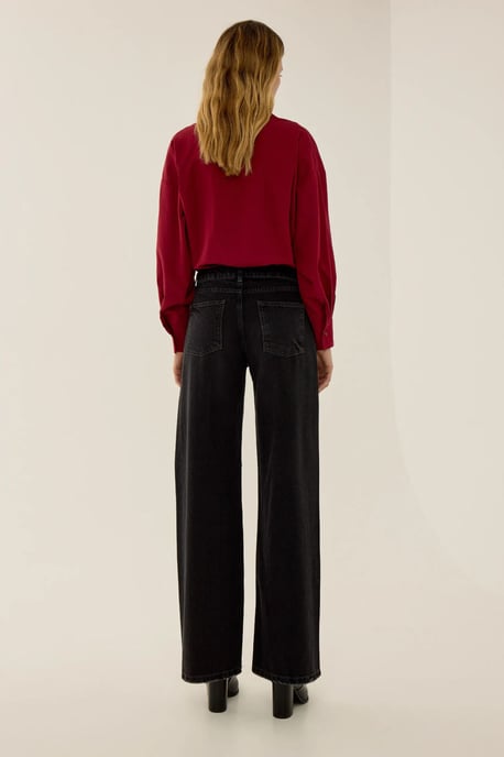 Tvättad Effekt Sömd Vida Lår Denim Jeans - Image 4