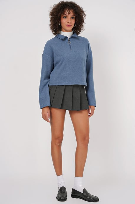 Relaxed Fit Crop Trui met Ritskraag - Image 2