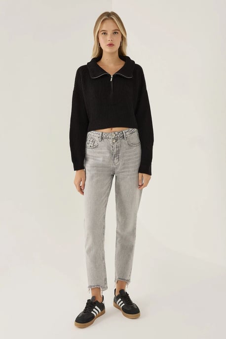 Zipper Collar Crop Sweater - Image 3