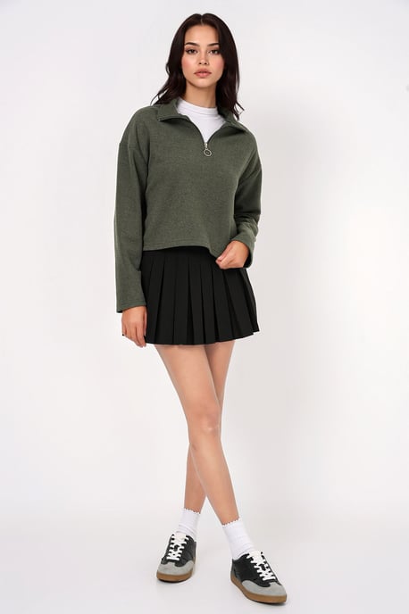Ontspannen Fit Crop Sweater met Ritskraag - Image 2