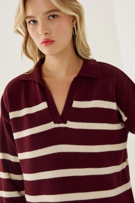 Striped Polo Collar Knit Sweater - Image 4