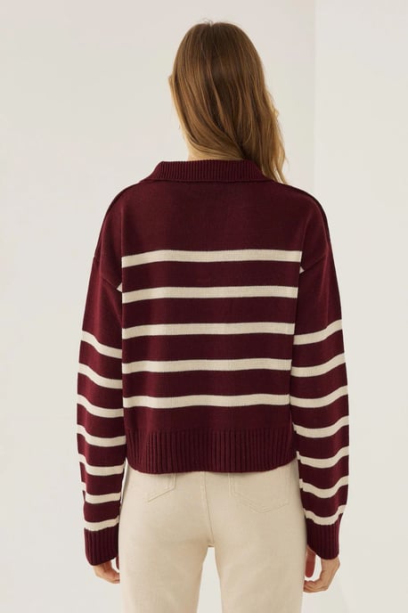 Striped Polo Collar Knit Sweater - Image 5