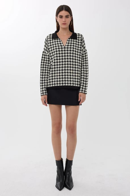 Polo Collar Crowbar Pattern Sweater - Image 1