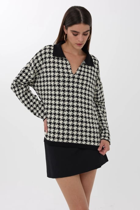 Polo Collar Crowbar Pattern Sweater - Image 2