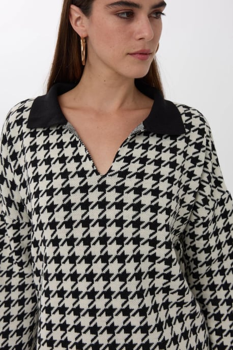 Polo Collar Crowbar Pattern Sweater - Image 3