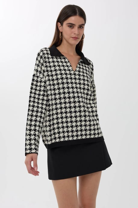 Polo Collar Crowbar Pattern Sweater - Image 4