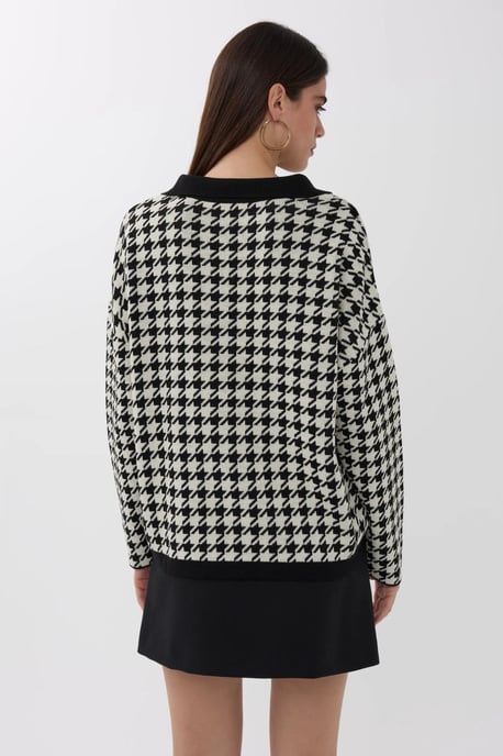 Polo Collar Crowbar Pattern Sweater - Image 5