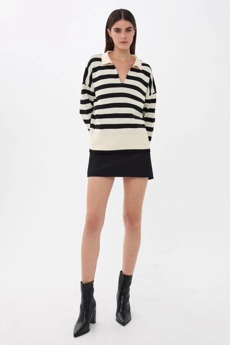 Striped Polo Collar Knit Sweater - Image 3