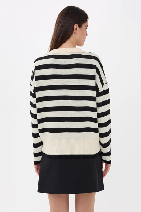 Striped Polo Collar Knit Sweater - Image 5
