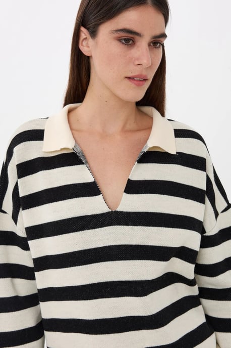 Striped Polo Collar Knit Sweater - Image 6