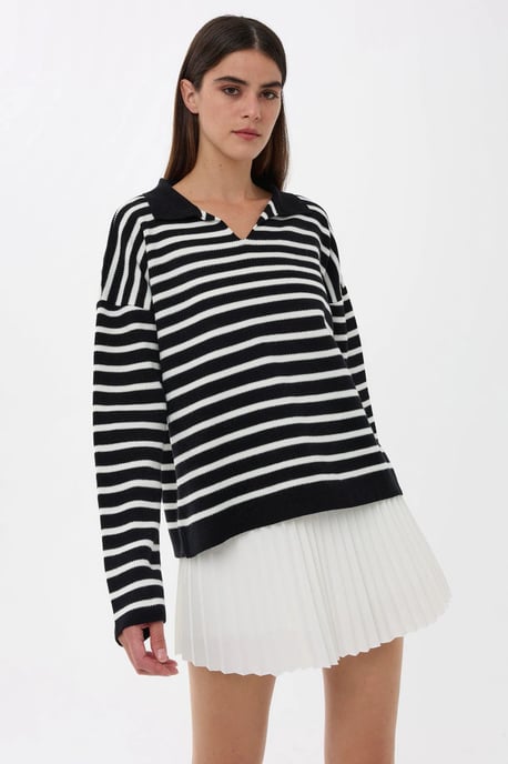 Striped Knitwear Polo Shirt Sweater - Image 2