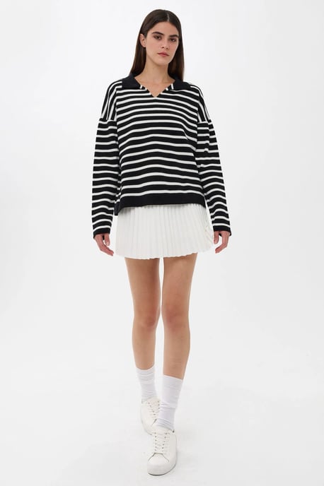 Striped Knitwear Polo Shirt Sweater - Image 3