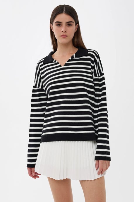 Striped Knitwear Polo Shirt Sweater - Image 4