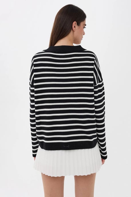 Striped Knitwear Polo Shirt Sweater - Image 5